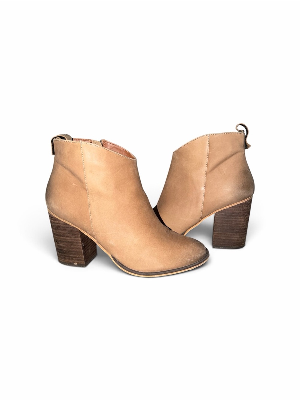 bp Tan Leather Block Heel Ankle Booties